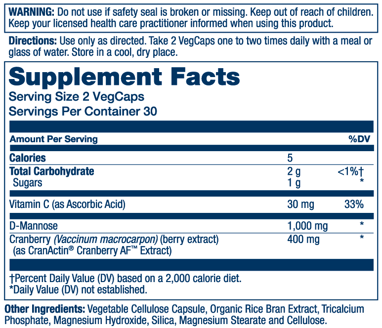 Solaray D-Mannose with CranActin Supplement Facts