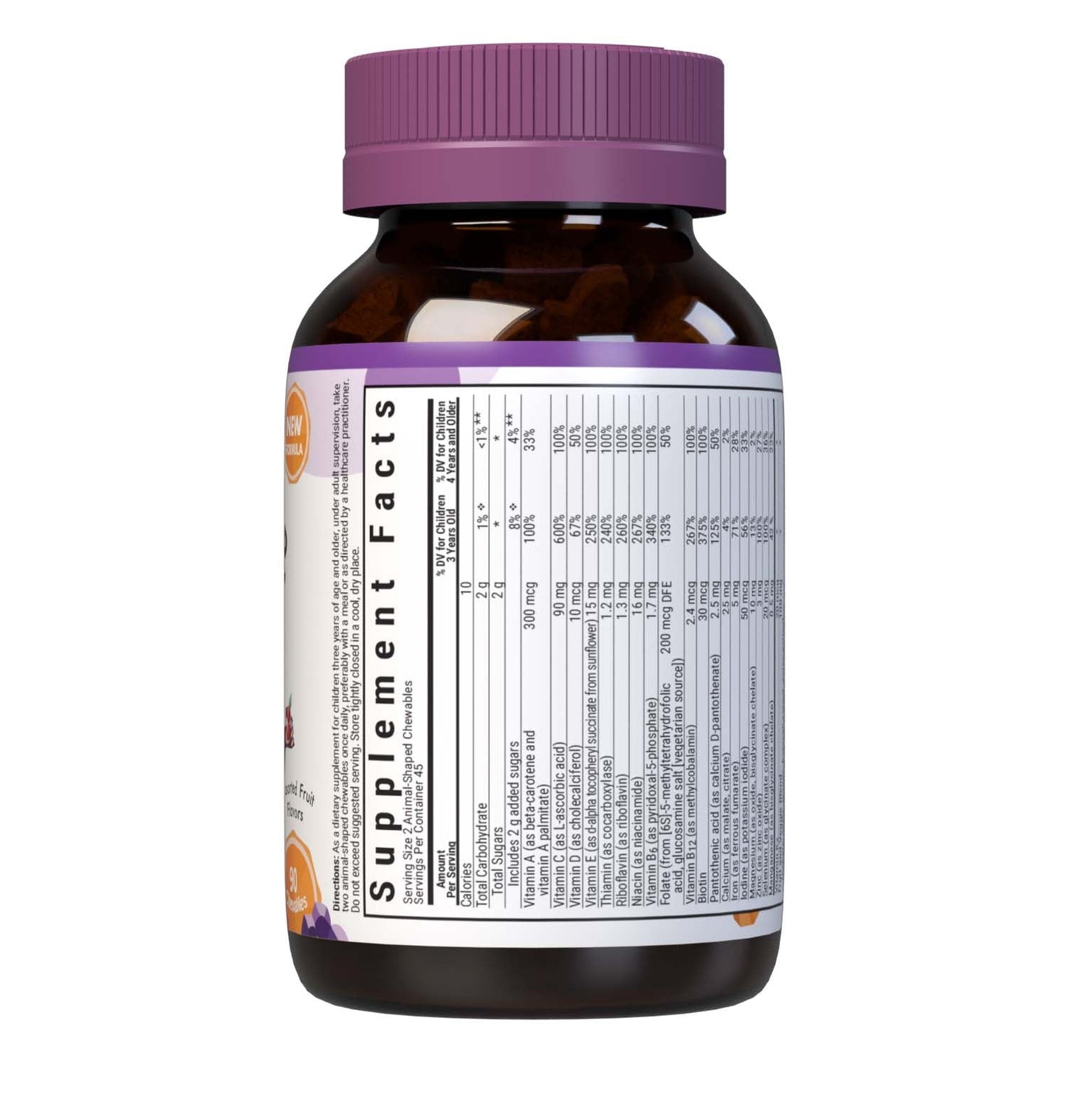 Bluebonnet Rainforest Animalz Multiple supplement facts