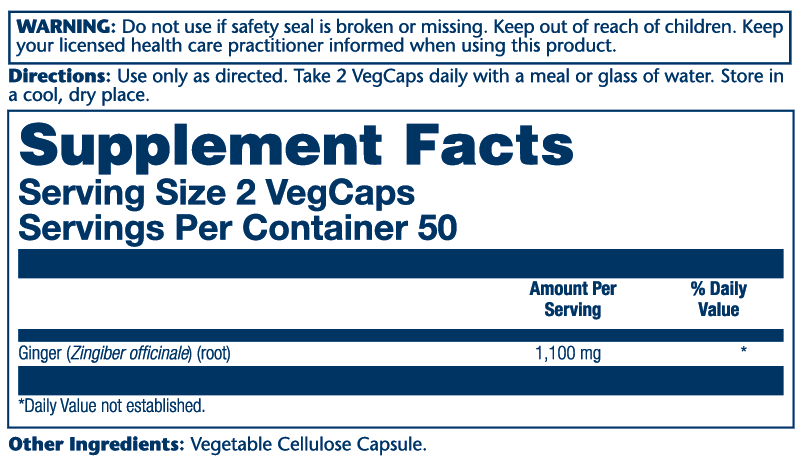 Solaray Ginger Root 1100 mg Supplement Facts