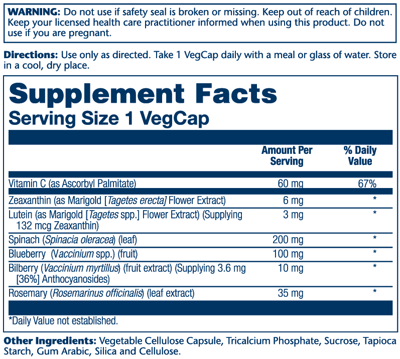 Solaray Ultra Zeaxanthin Supplement Facts