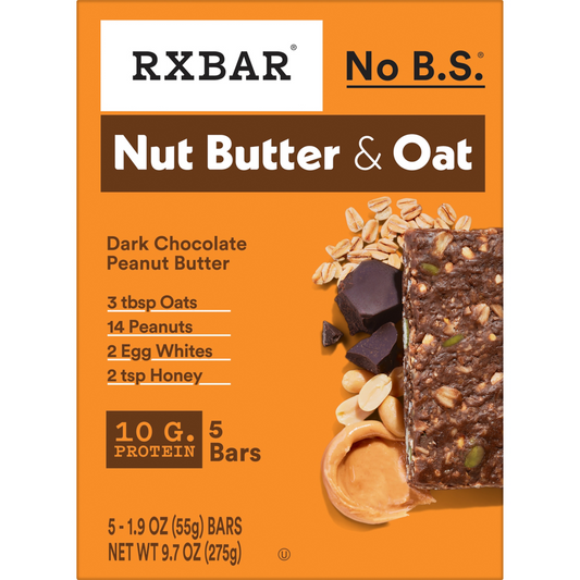 RXBAR Nut Butter and Oat Dark Chocolate Peanut Butter protein bars 5 count