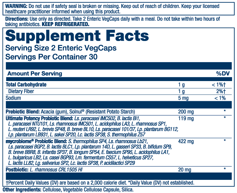 Solaray Mycrobiome Complete Probiotic Supplement Facts