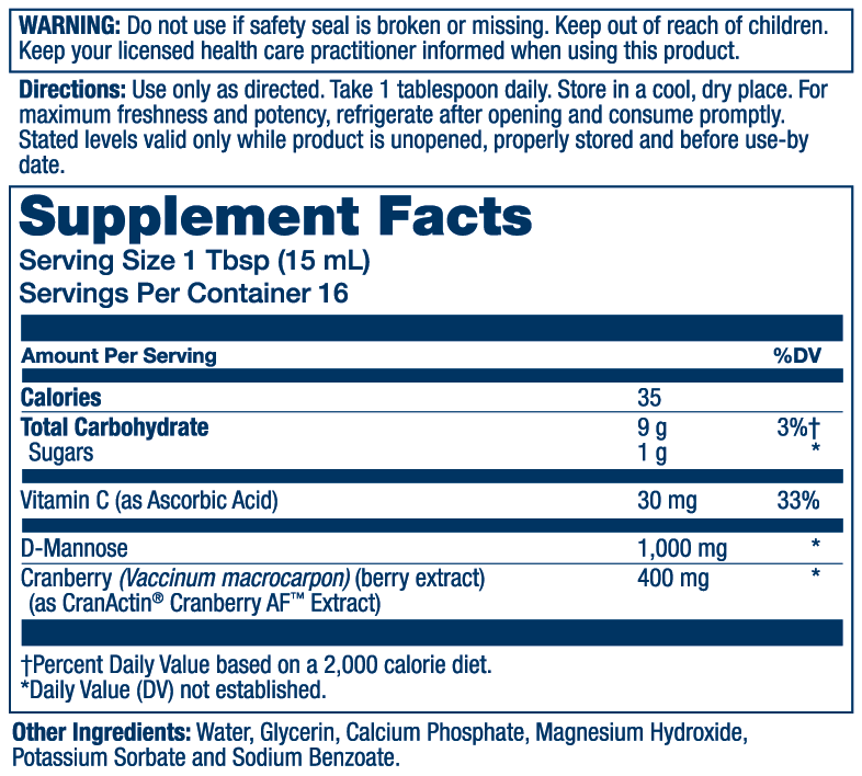 Solaray D-Mannose Liquid Supplement Facts