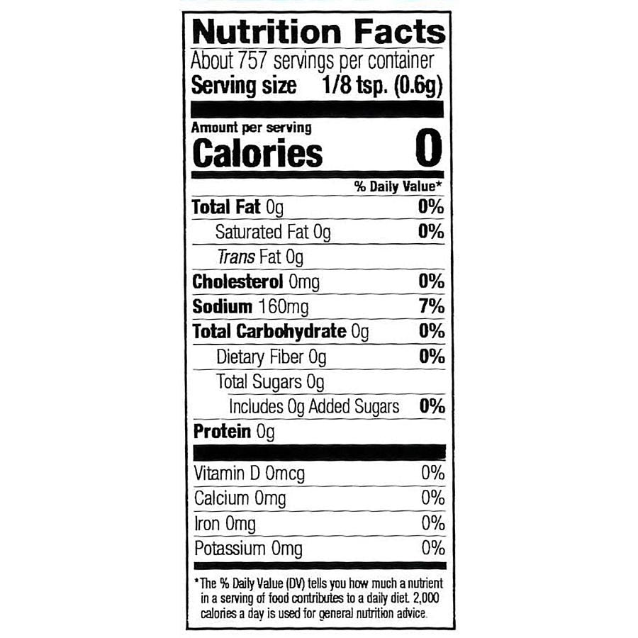 Frontier Co-op Baking Soda nutrition facts panel