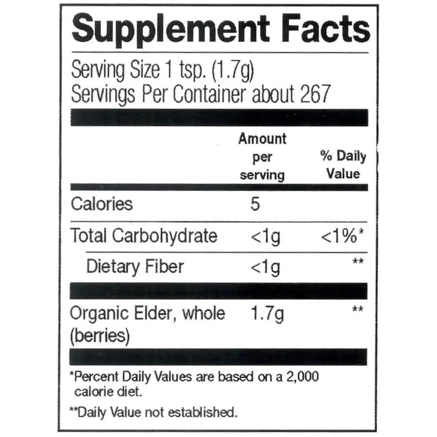 Frontier Co-op Organic Elderberries supplement facts panel