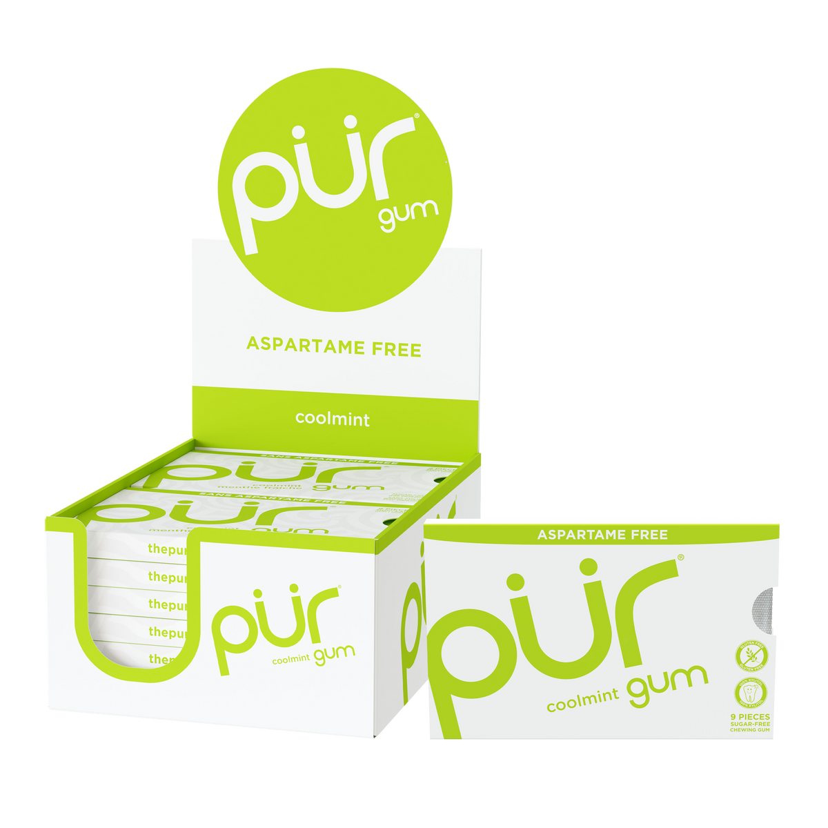 PUR Coolmint Sugar-Free Gum 9-piece blister pack