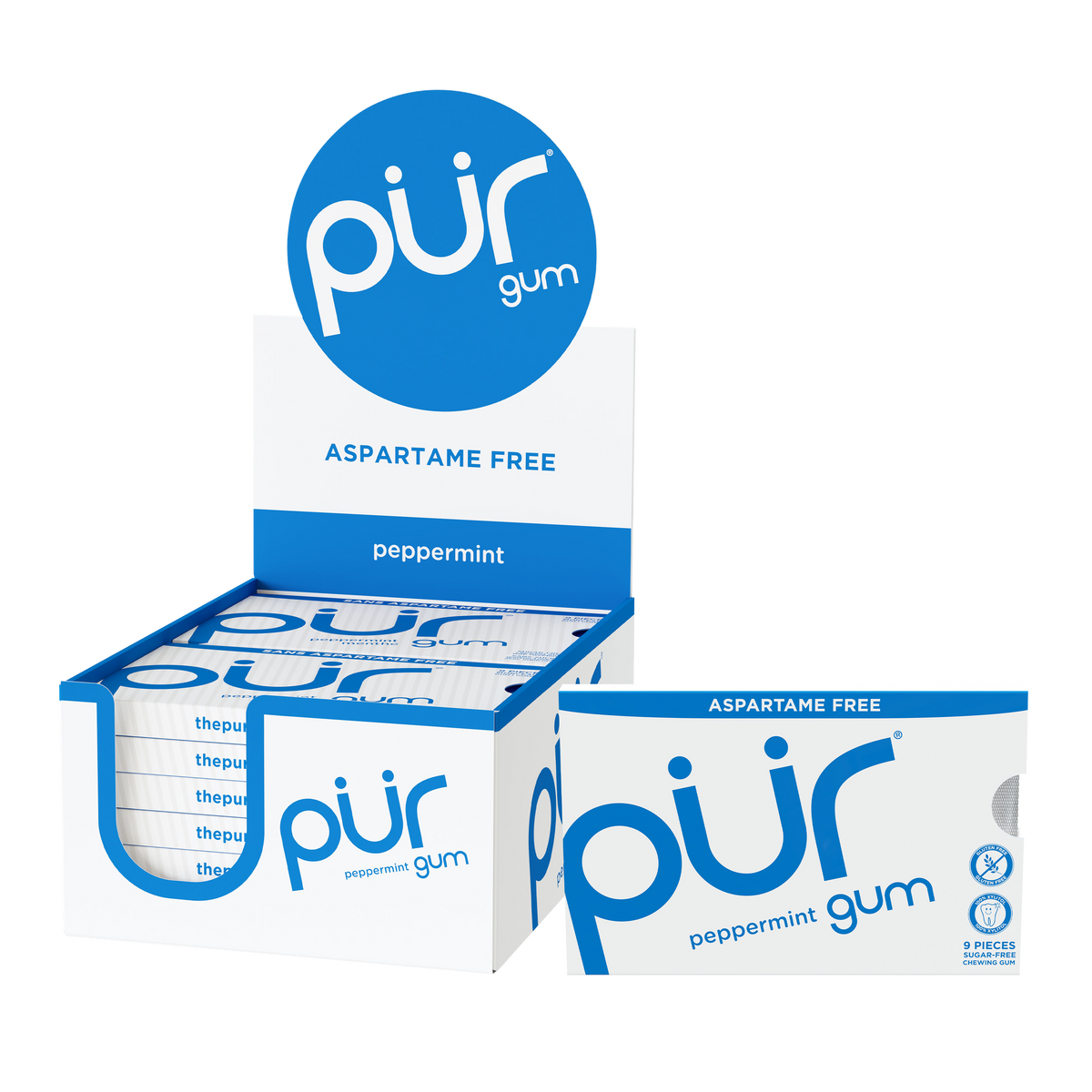 PUR Peppermint Sugar-Free Gum 9-piece blister pack