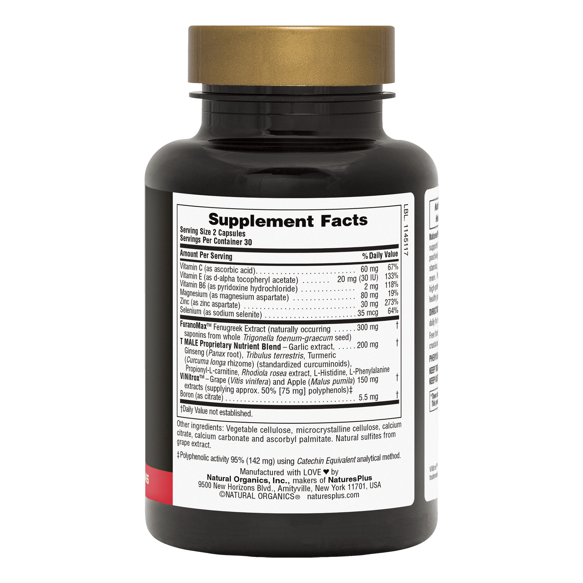 T Male testosterone support supplement facts