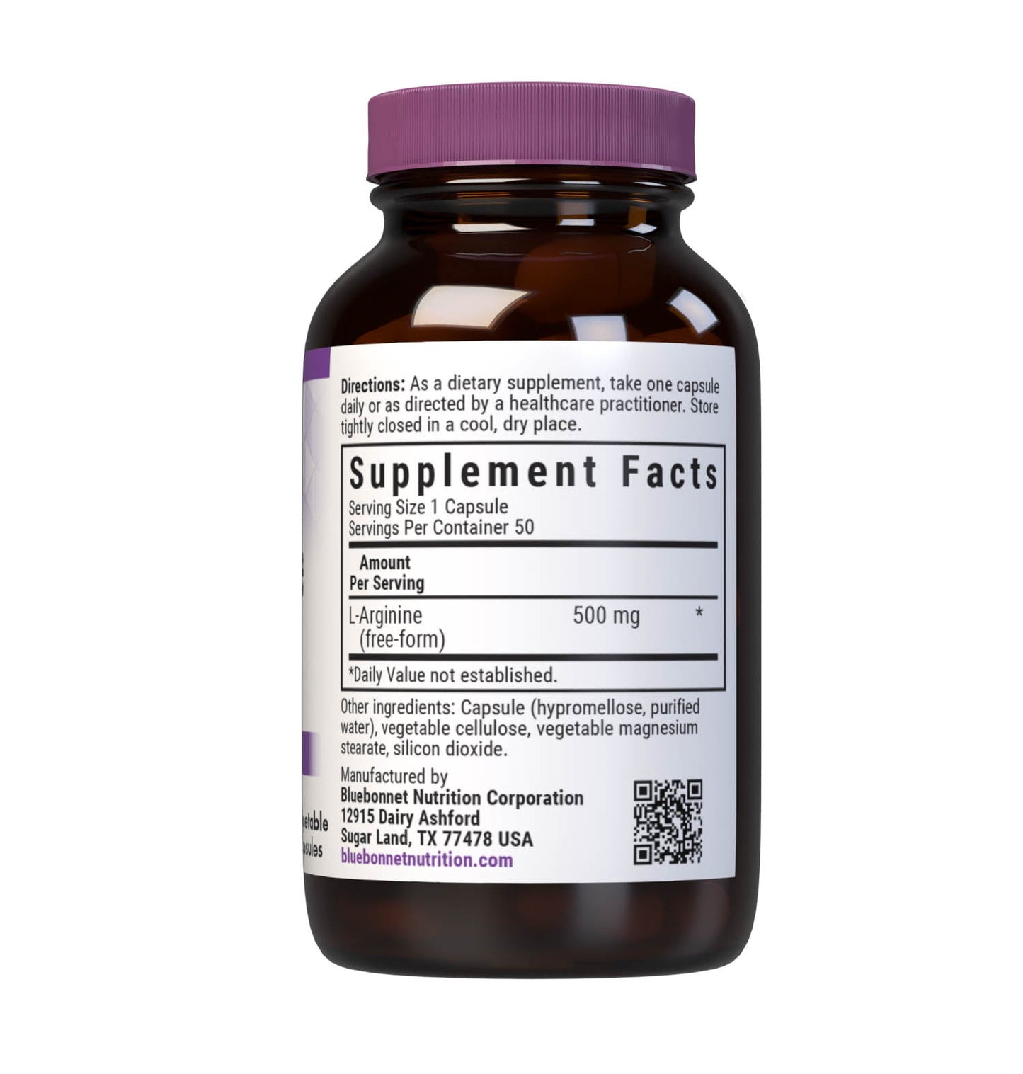 Bluebonnet L-Arginine 500 mg supplement facts