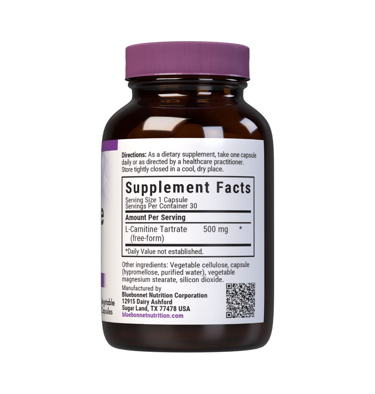 Bluebonnet L-Carnitine 500 mg supplement facts