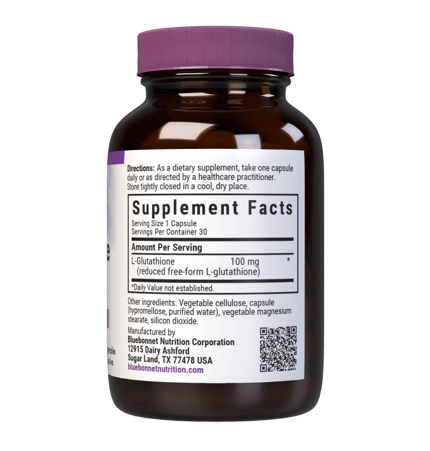 Bluebonnet L-Glutathione 100 mg supplement facts