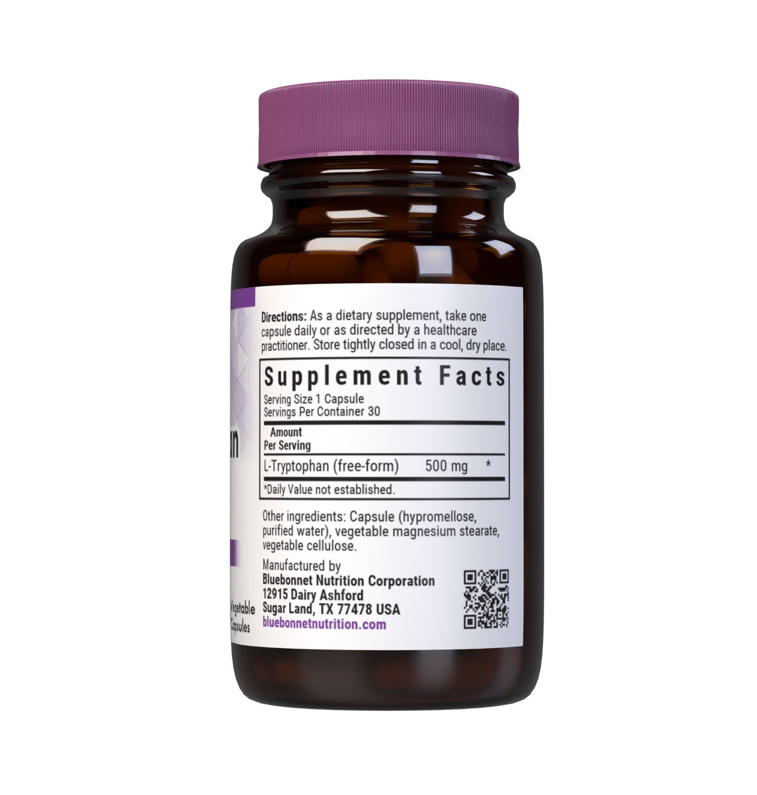 Bluebonnet L-Tryptophan 500 mg supplement facts