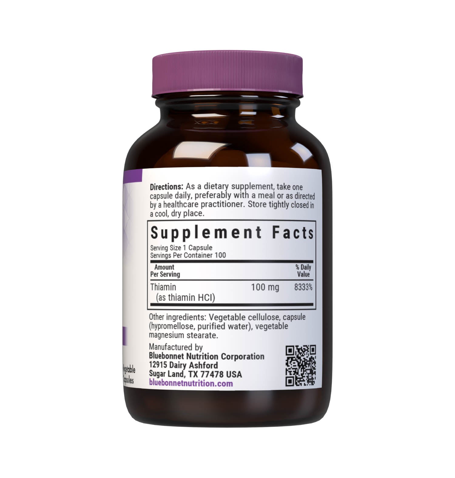 Bluebonnet Vitamin B1 100 mg supplement facts