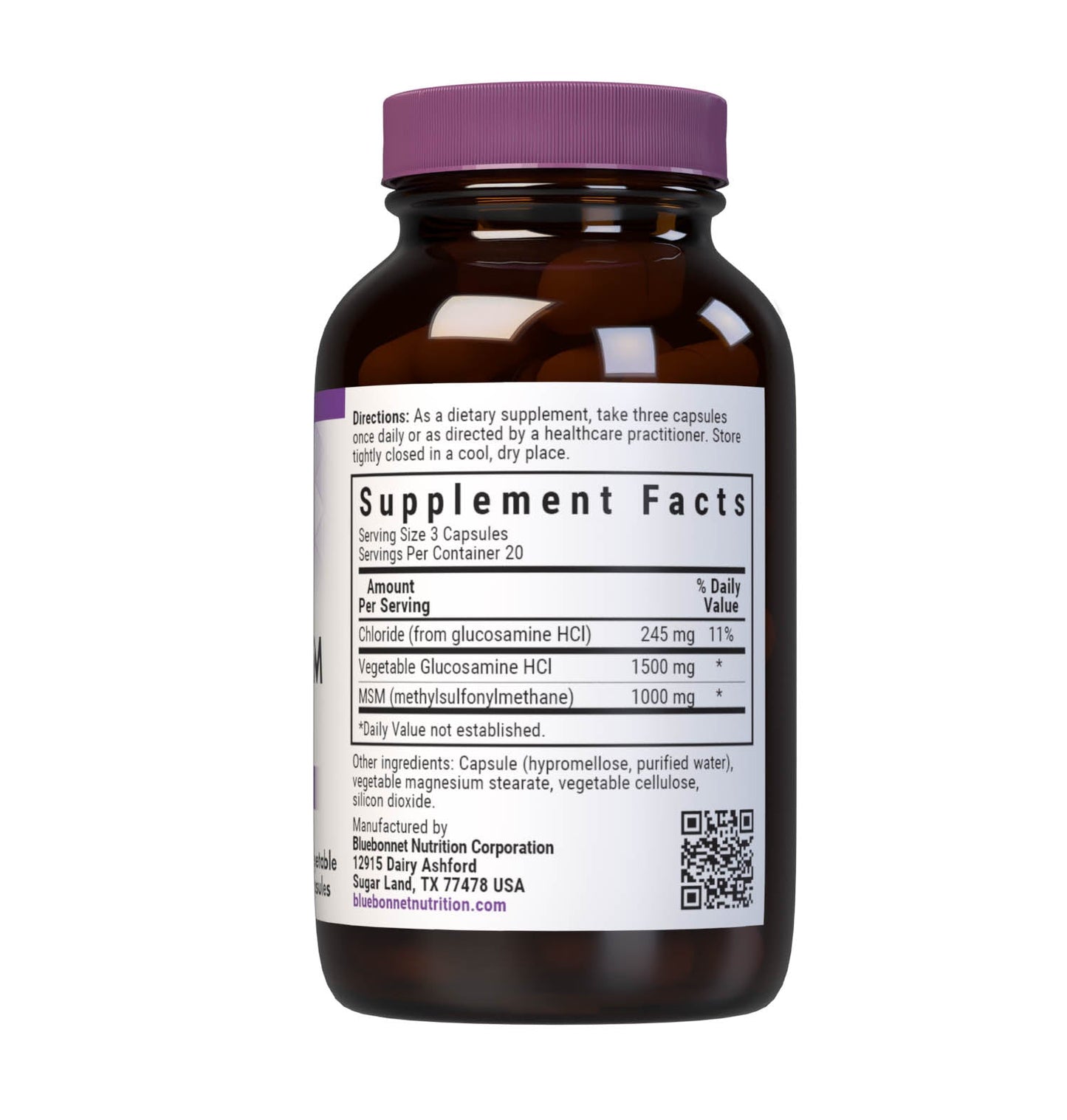 Bluebonnet Vegetarian Glucosamine MSM 60 ct supplement facts