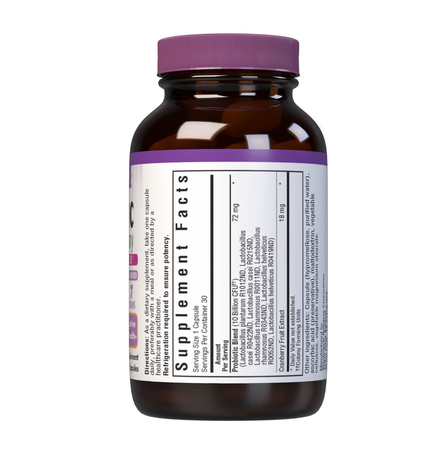 Bluebonnet Ladies Probiotic & Cranberry 10 Billion supplement facts