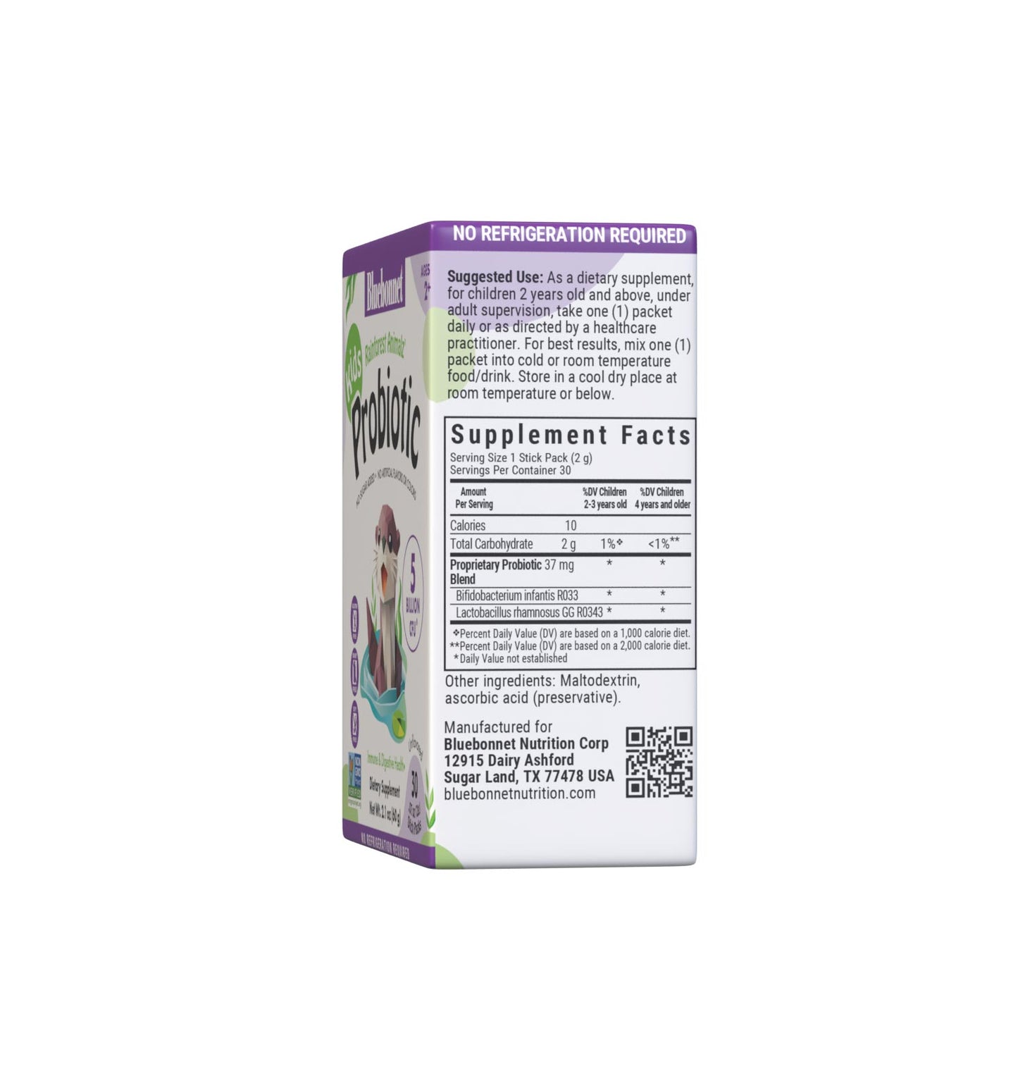 Bluebonnet Rainforest Animalz Kids Probiotic supplement facts