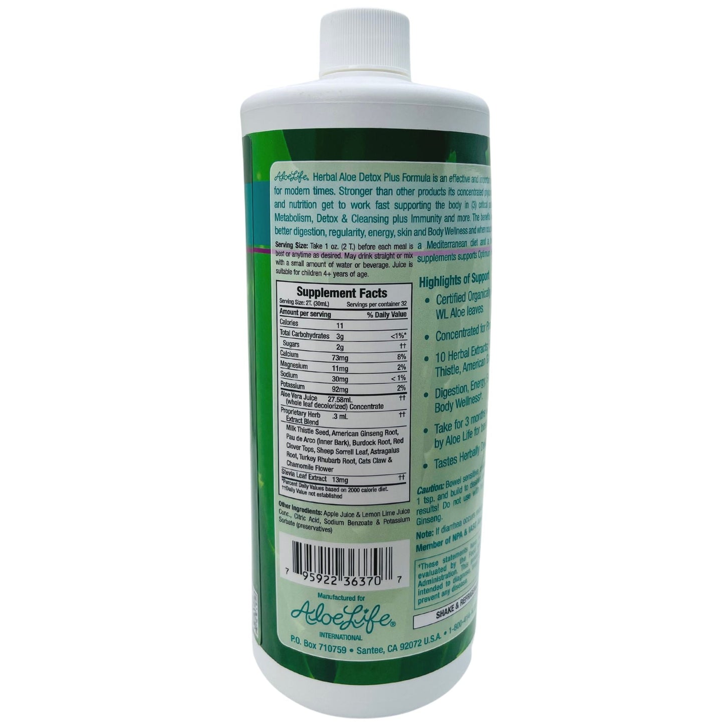 Aloe Life Detox Plus Formula supplement facts