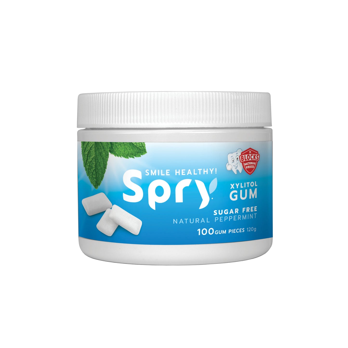 Spry Natural Peppermint Xylitol Gum 100 count jar