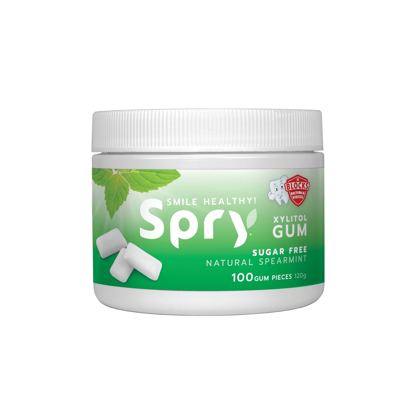 Spry Natural Spearmint Xylitol Gum 100 count jar