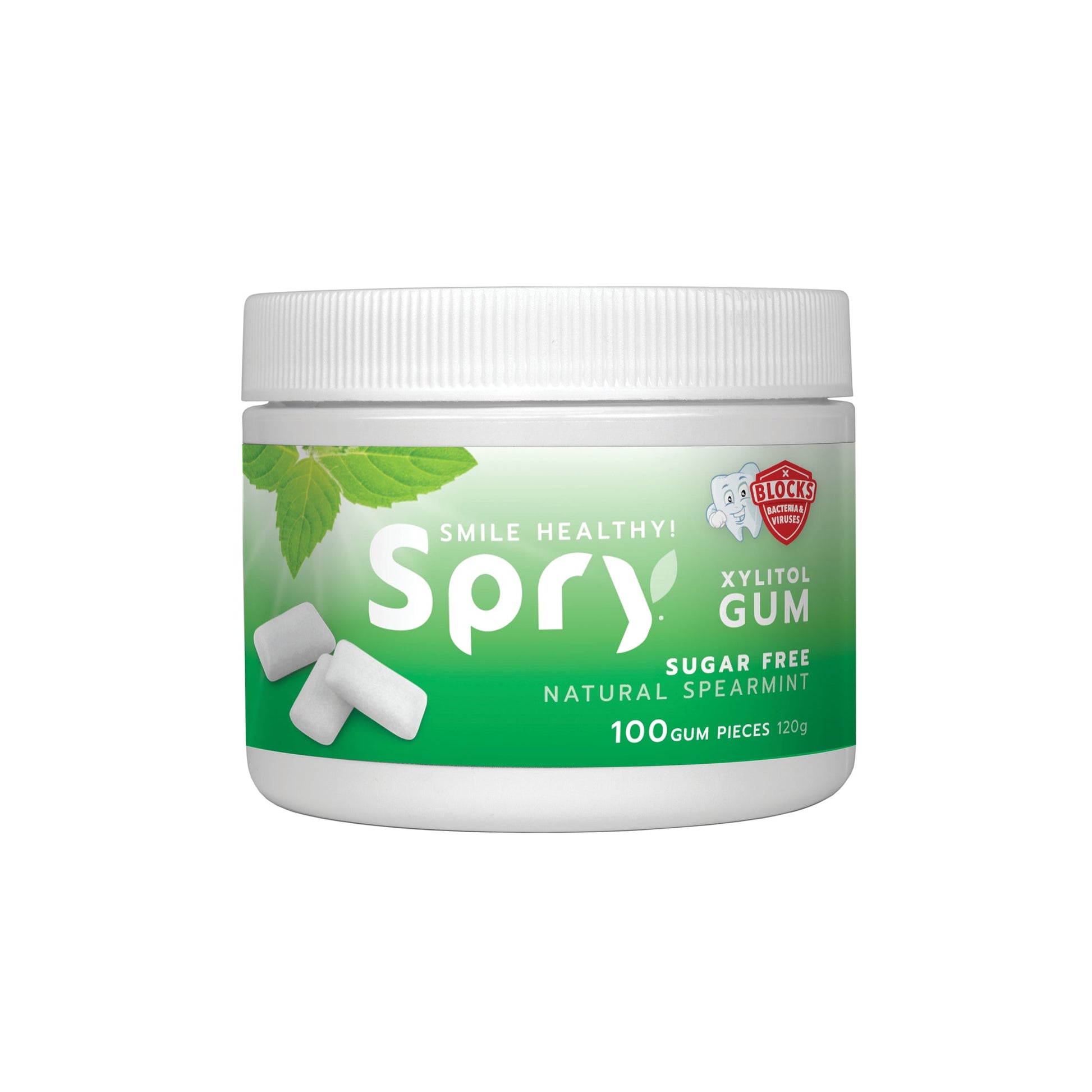 Spry Natural Spearmint Xylitol Gum 100 count jar