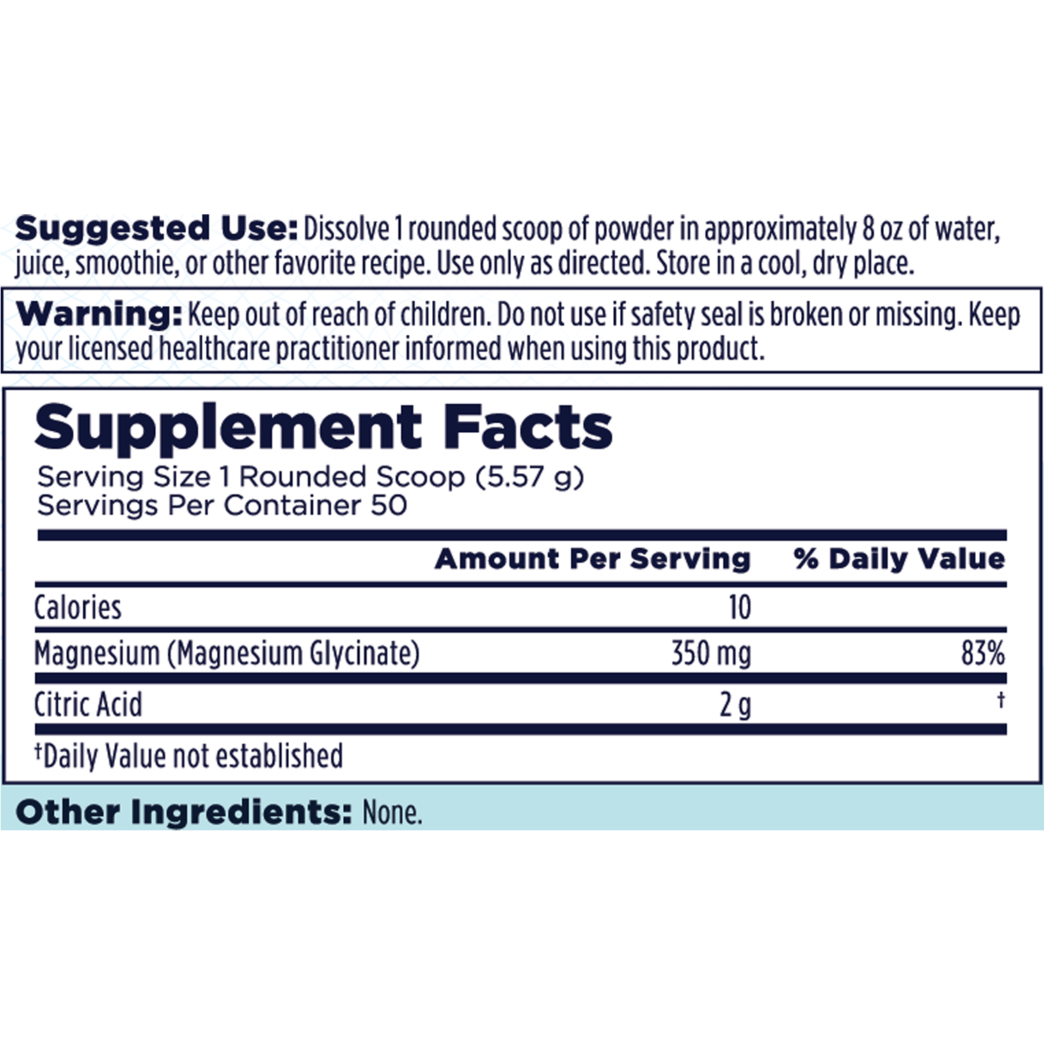 KAL Calming Magnesium Supplement Facts