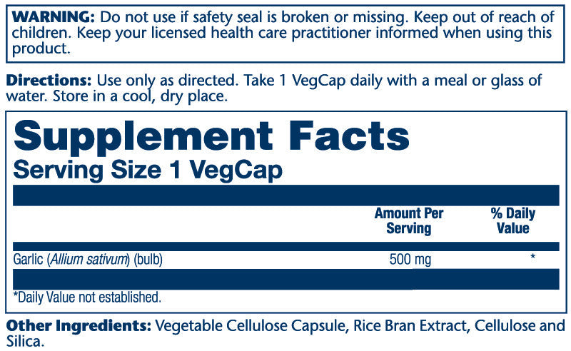 Solaray Garlic Bulb Supplement Facts
