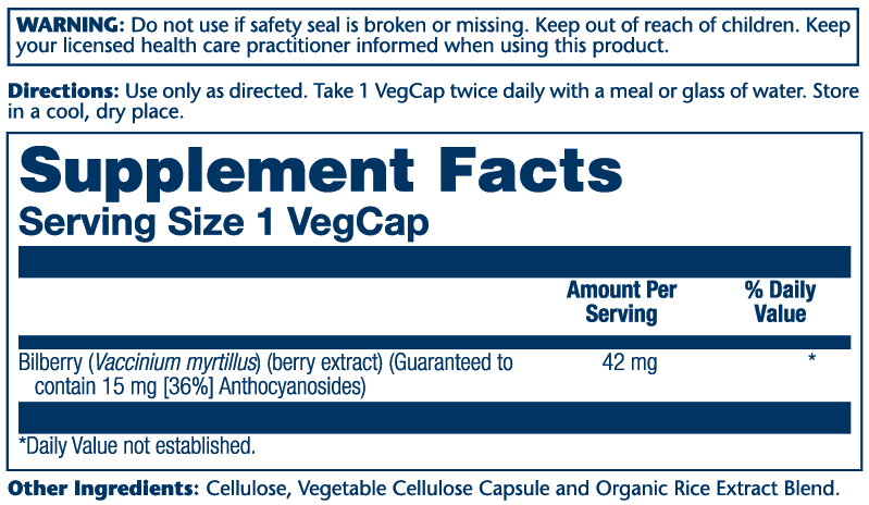 Solaray Bilberry Supplement Facts