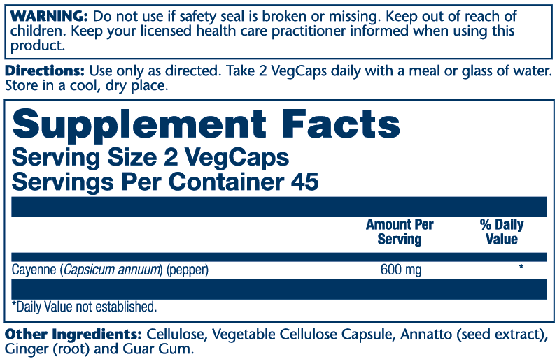 Solaray Cool Cayenne Supplement Facts