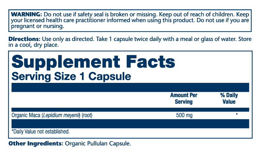 Solaray Organic Maca Root Supplement Facts