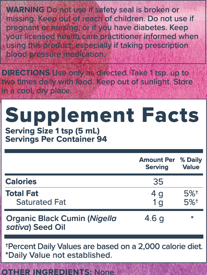 Heritage Store Black Seed Oil Supplement Facts