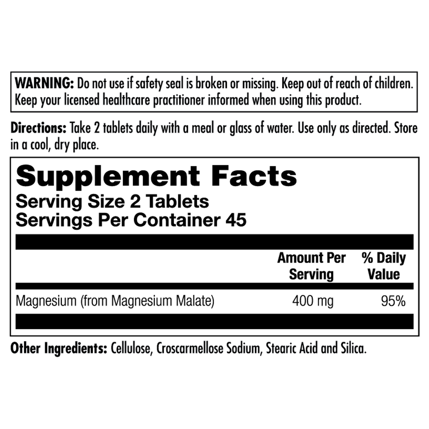 KAL Magnesium Malate 400 Supplement Facts