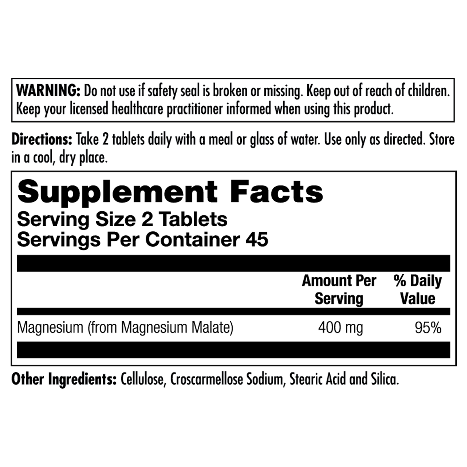 KAL Magnesium Malate 400 Supplement Facts